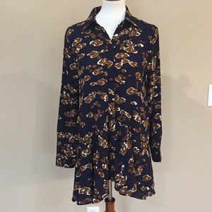 Leopard Print Navy Longsleeve Button Down Blouse